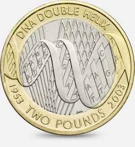 DNA double helix two pound coin